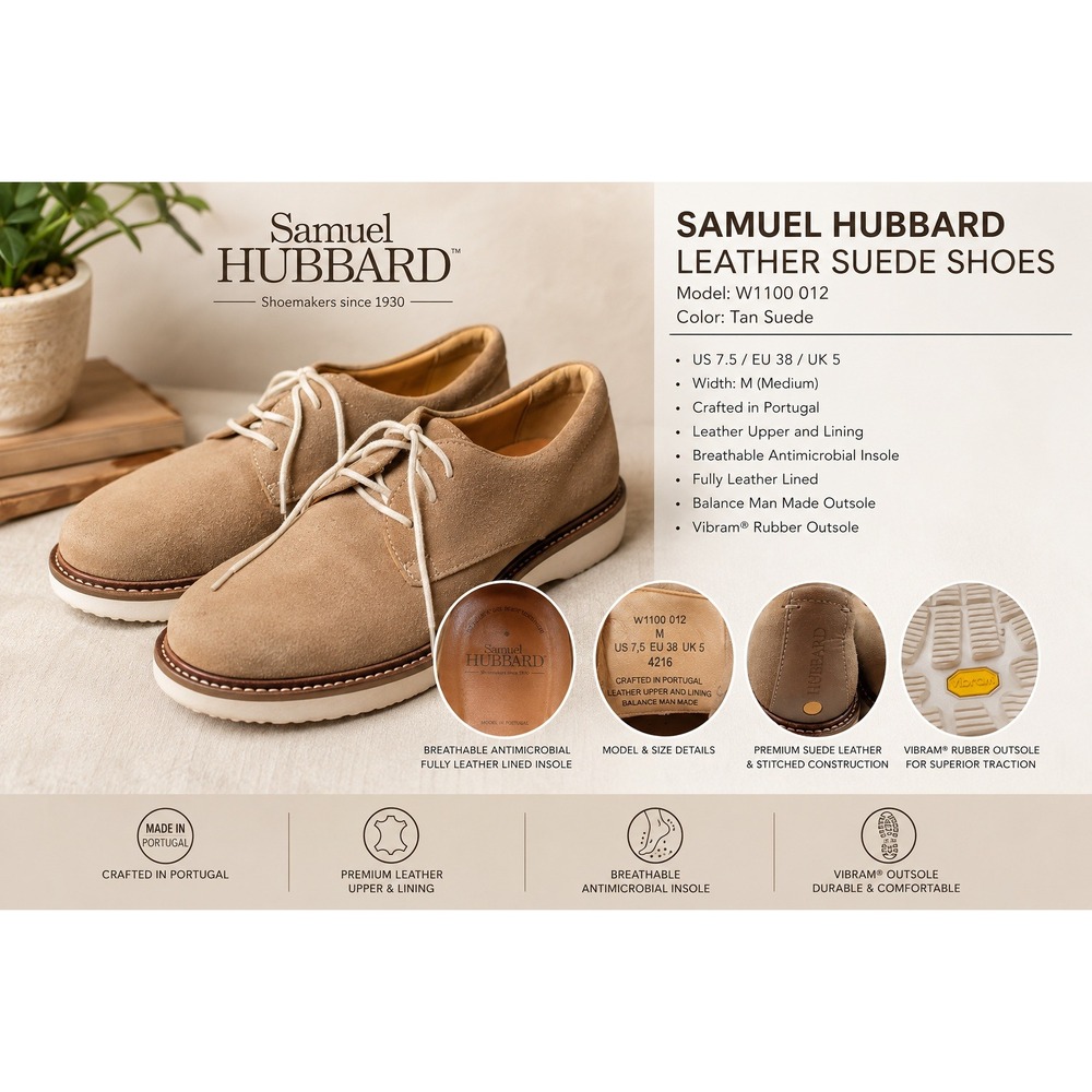 Samuel Hubbard Hubbard Free Tan Suedeβ Oxford Shoes Vibram Sole W1100-012 Sz 7.5